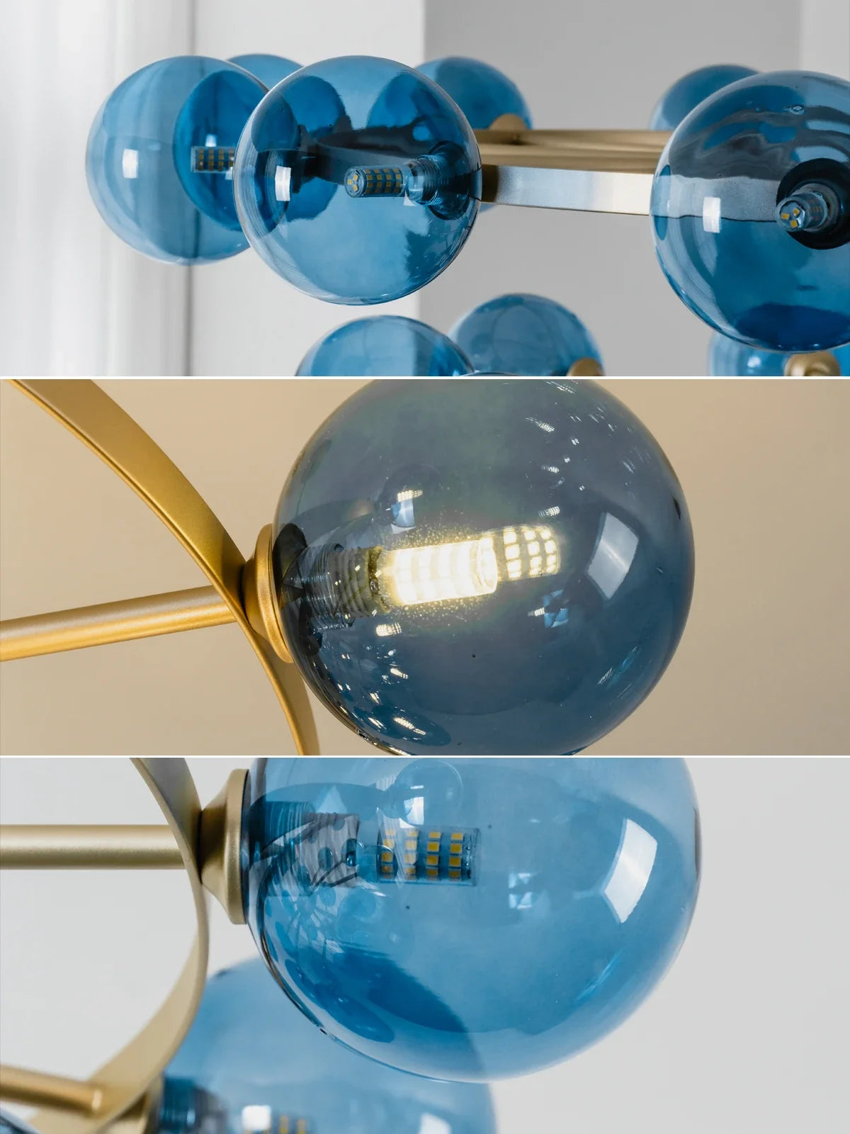 Blue Glass Bubble Globe Tiered Chandelier