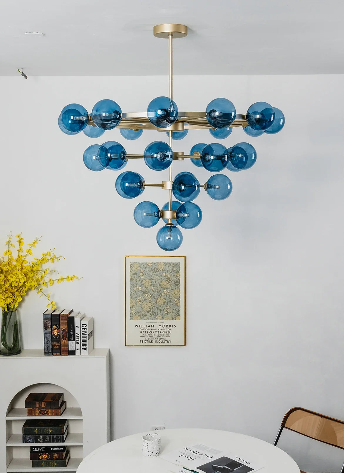 Blue Glass Bubble Globe Tiered Chandelier