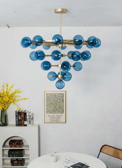 Blue Glass Bubble Globe Tiered Chandelier