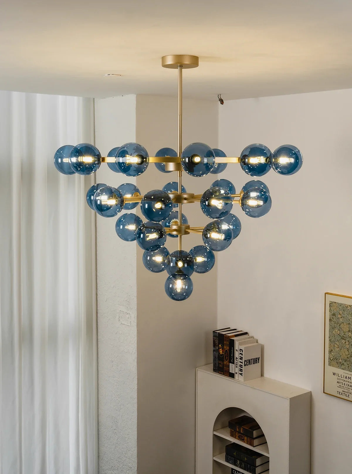 Blue Glass Bubble Globe Tiered Chandelier