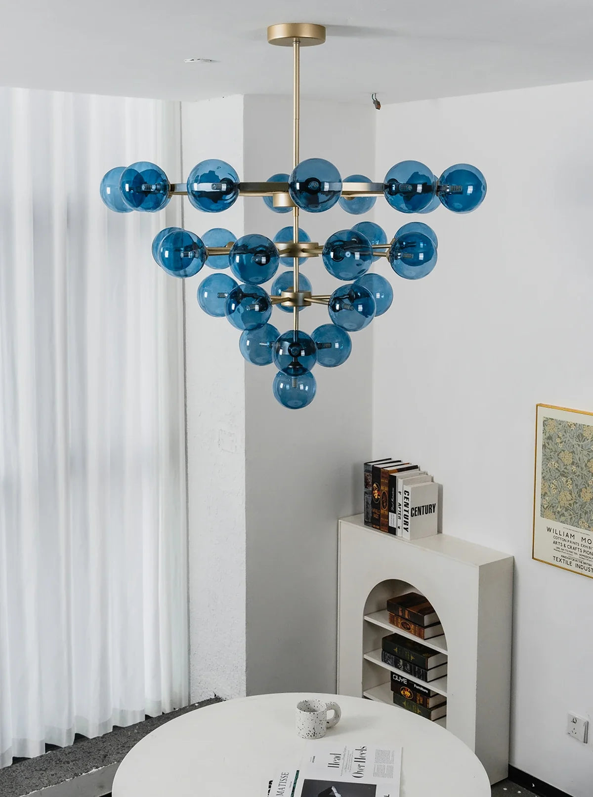 Blue Glass Bubble Globe Tiered Chandelier