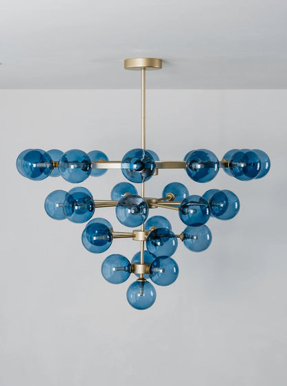 Blue Glass Bubble Globe Tiered Chandelier