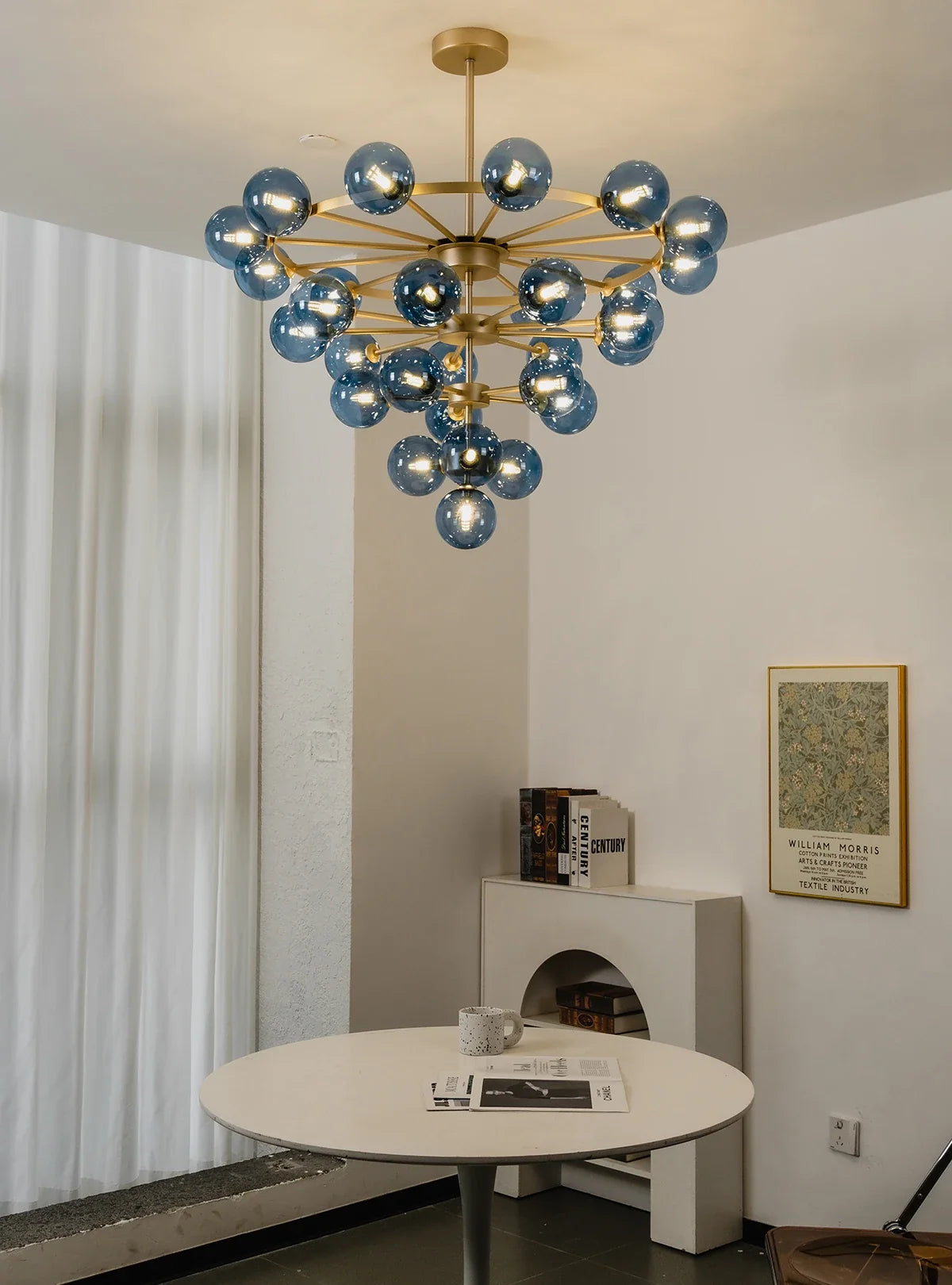 Blue Glass Bubble Globe Tiered Chandelier