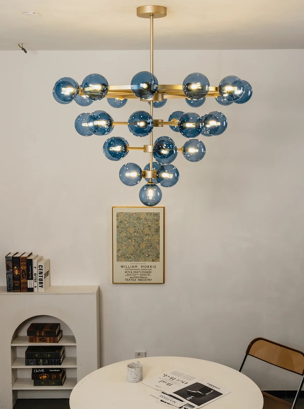 Blue Glass Bubble Globe Tiered Chandelier
