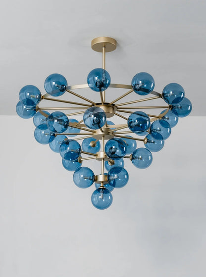 Blue Glass Bubble Globe Tiered Chandelier