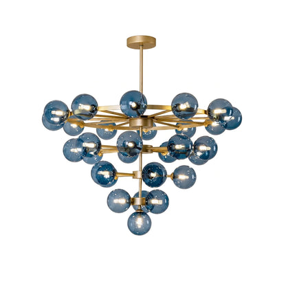 Blue Glass Bubble Globe Tiered Chandelier