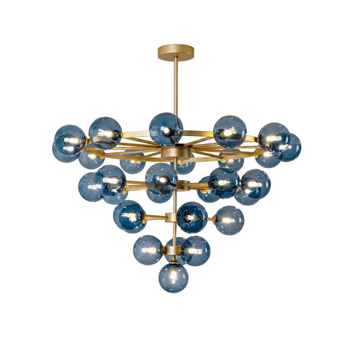 Blue Glass Bubble Globe Tiered Chandelier