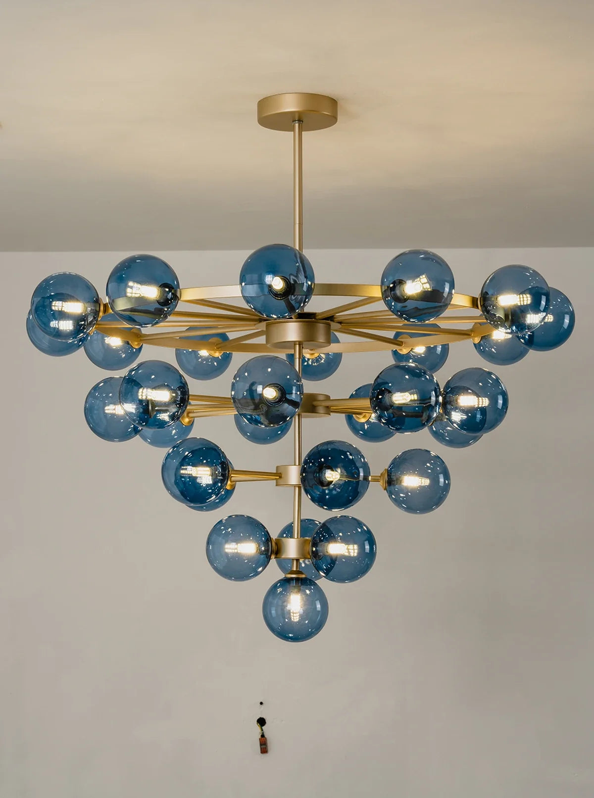 Blue Glass Bubble Globe Tiered Chandelier