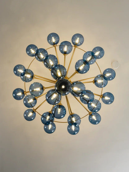 Blue Glass Bubble Globe Tiered Chandelier