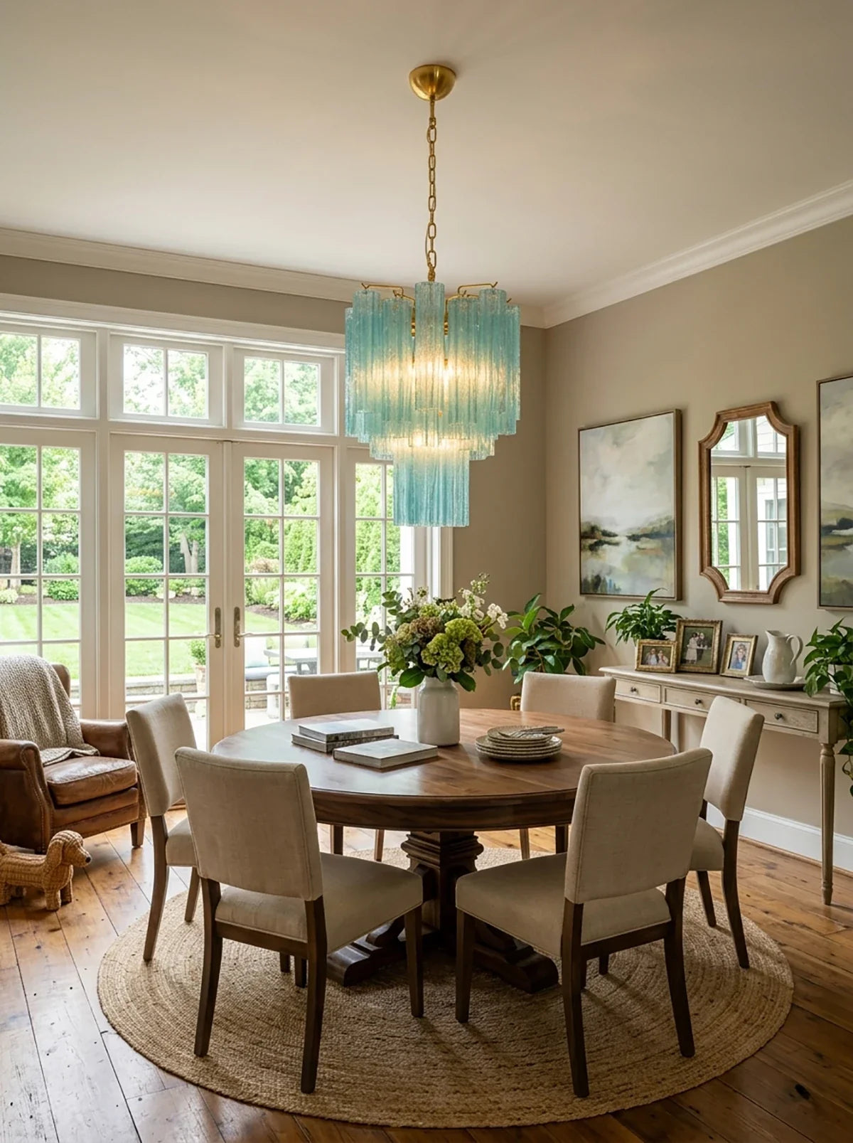 Marisol Fluted Blue Glass Tube Chandelier