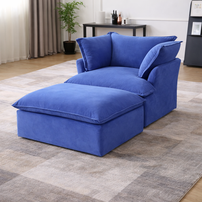 Sabi Modular Boucle Cloud Sofa - Blue - Single Seater Sofa with Ottoman - Nuvé