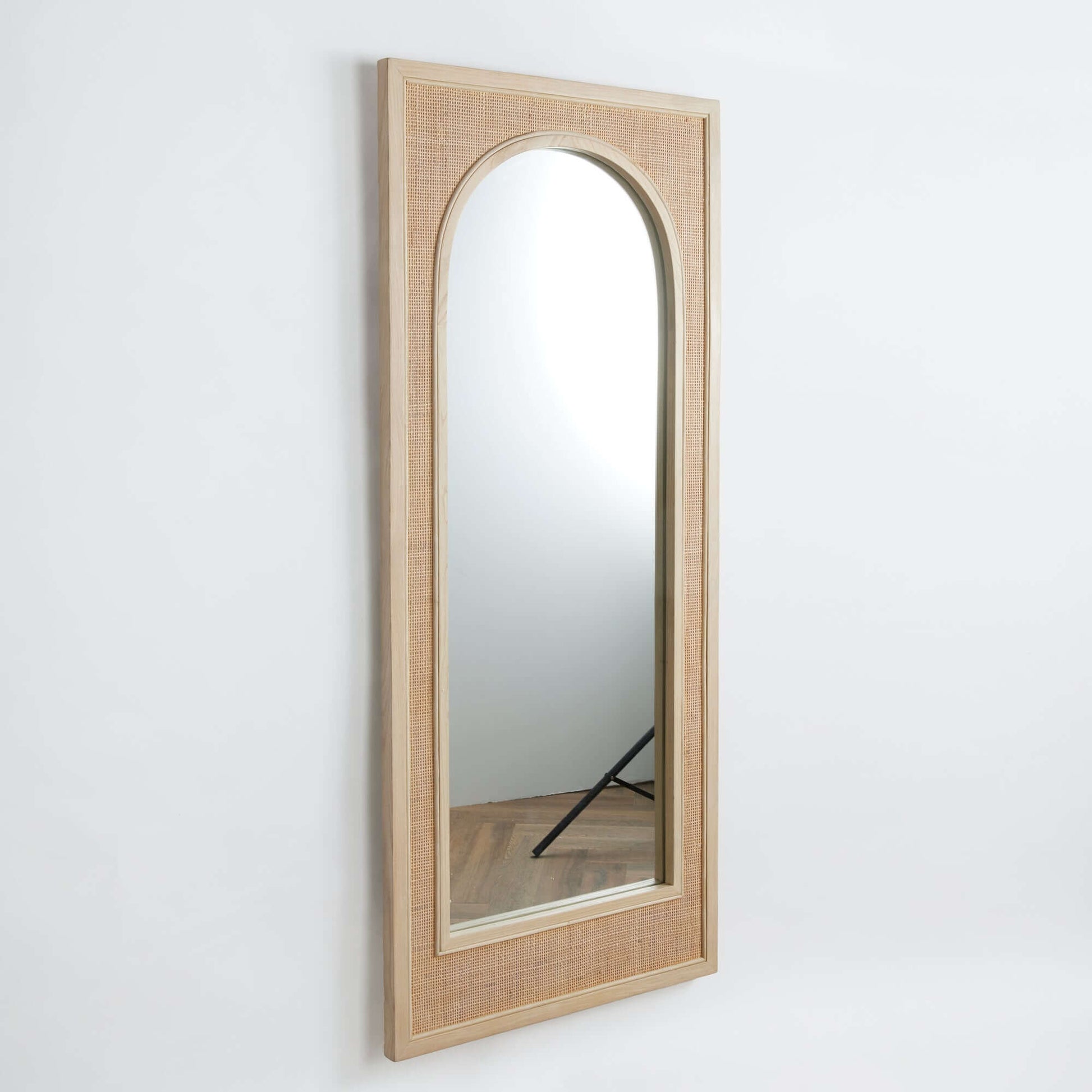 Boho Rattan Wall Mirror in Tall Arched Design - Nuvé