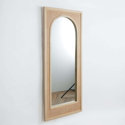 Boho Rattan Wall Mirror in Tall Arched Design - Nuvé