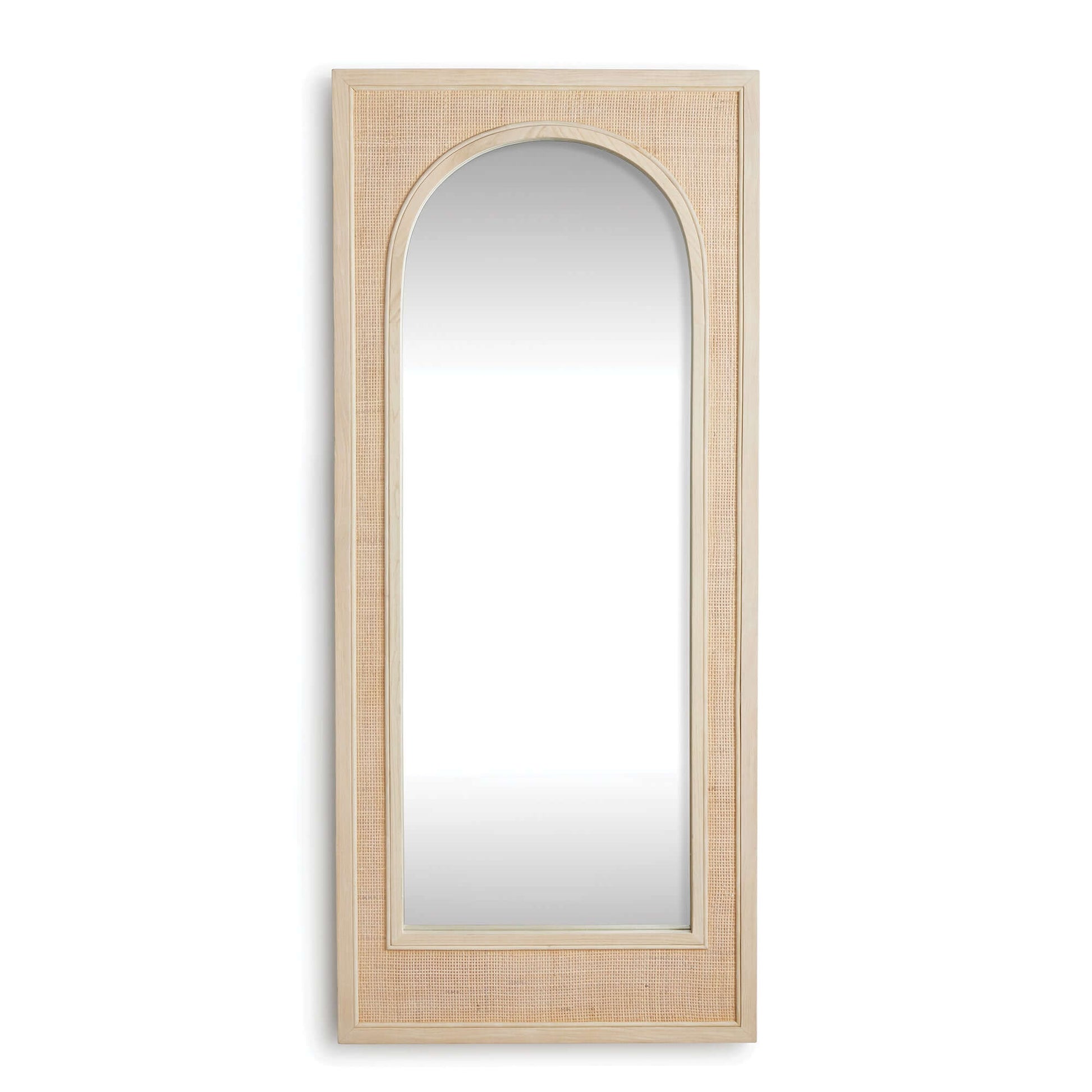 Boho Rattan Wall Mirror in Tall Arched Design - Nuvé