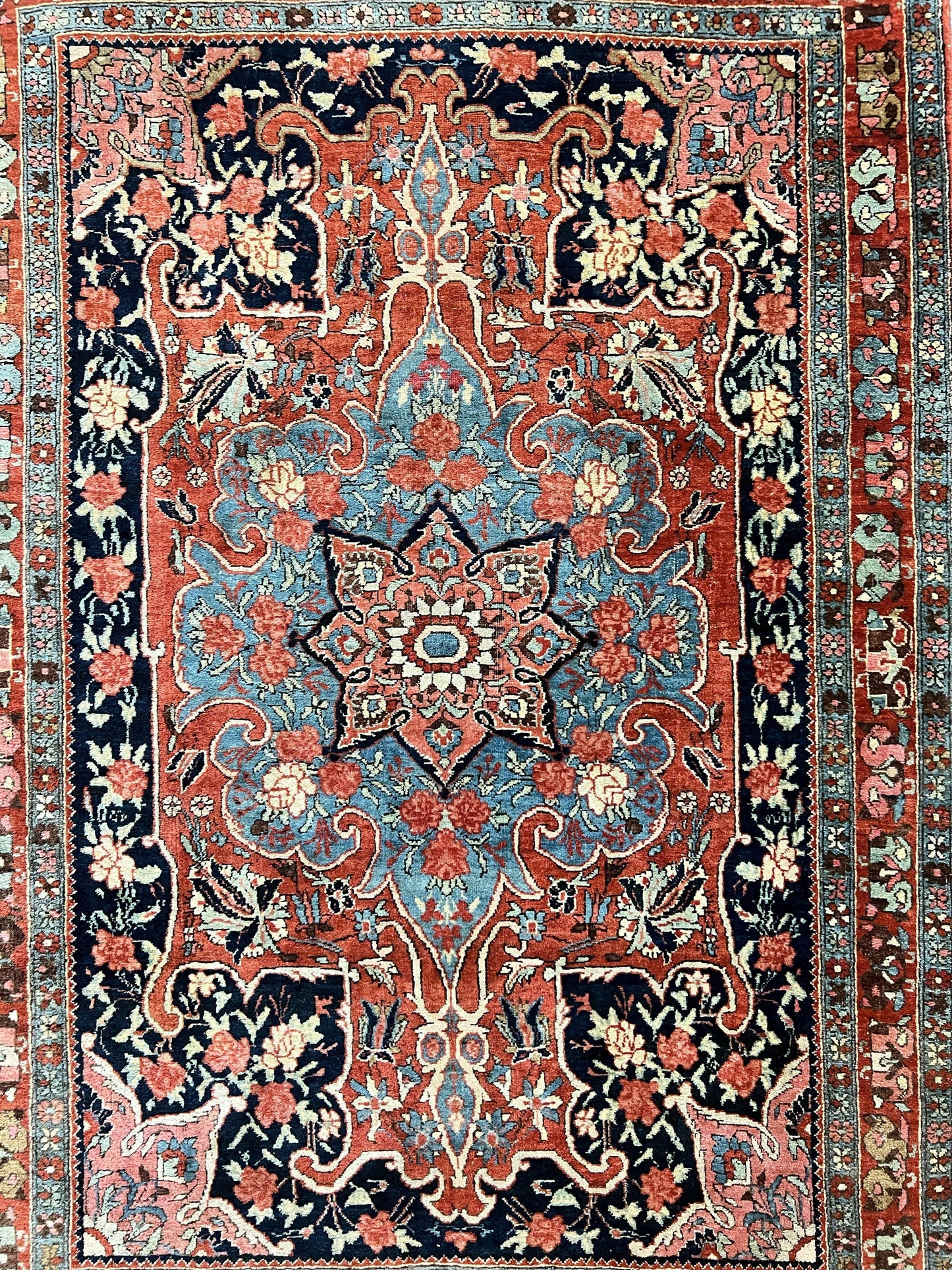Antique Persian Bidjar Rug 4x5, Red and Blue, Hand Knotted Wool Carpet - Nuvé