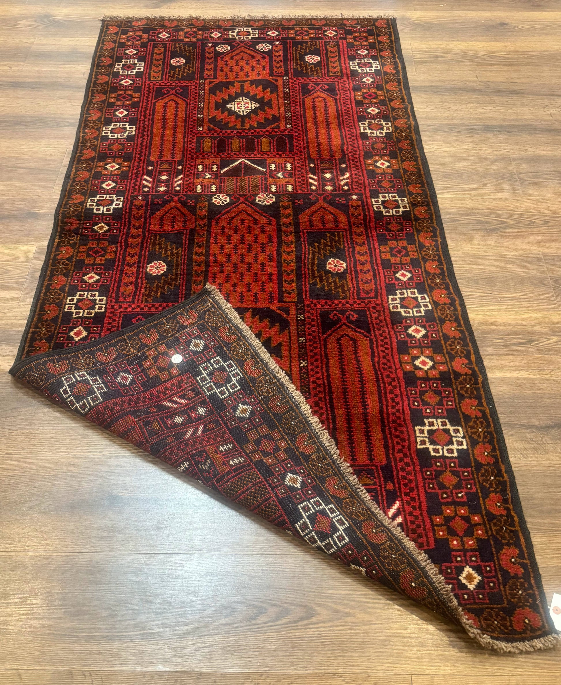 Afghan Rug 3x7, Balouch Carpet, Tribal Rug, Red, New - Nuvé