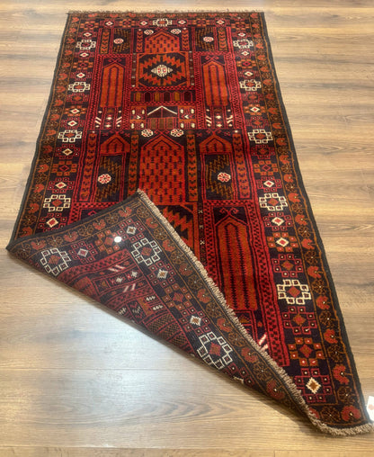 Afghan Rug 3x7, Balouch Carpet, Tribal Rug, Red, New - Nuvé