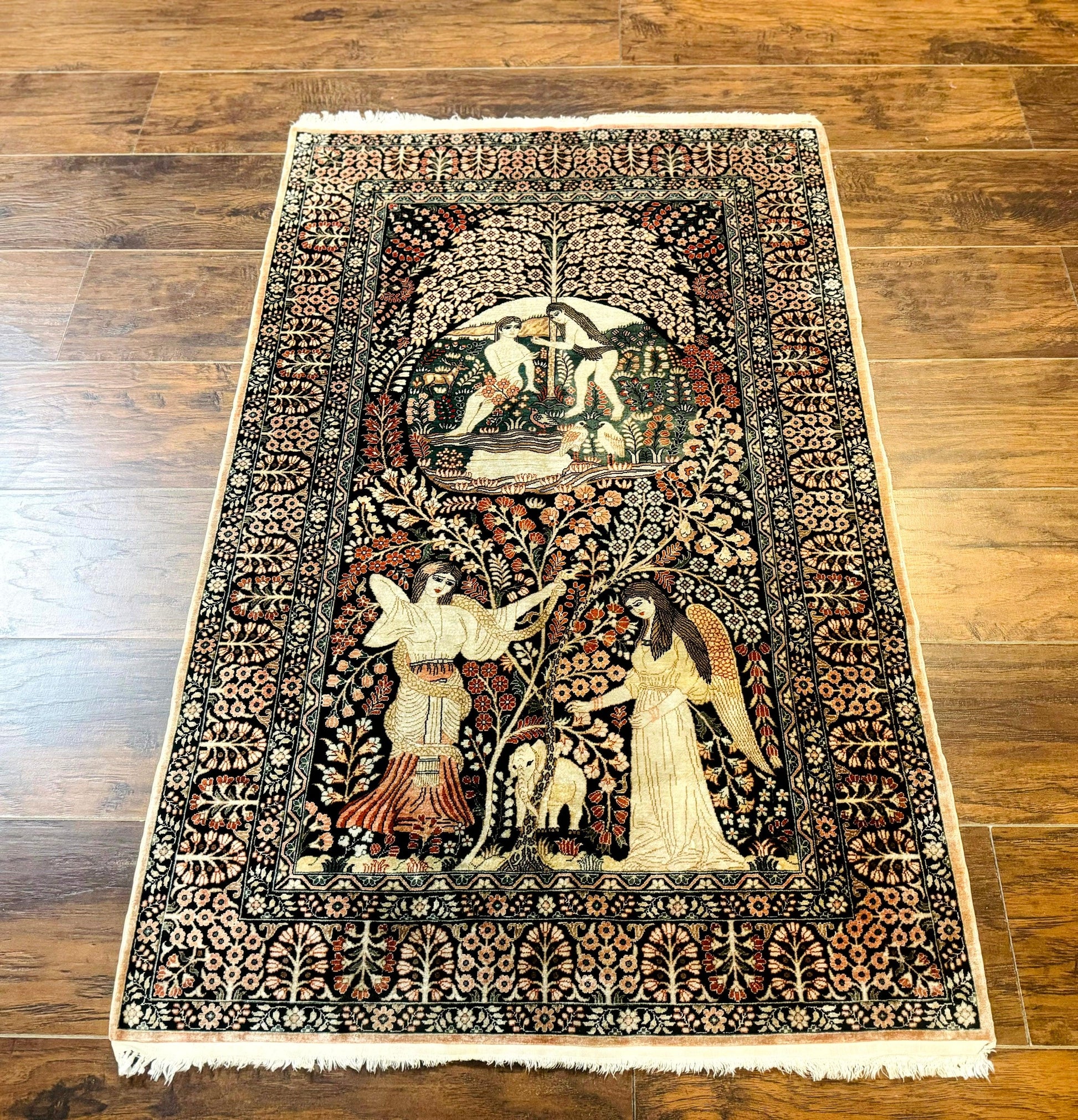 Stunning Sino Persian Pictorial Rug 2.7 x 4, Garden of Eden Adam & Eve Tree of Life Design, Extremely Fine 580 KPSI, Masterpiece - Nuvé