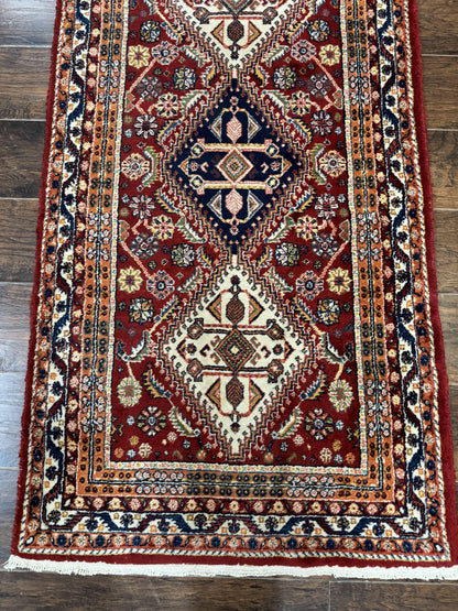 Antique Persian Qashqai Runner Rug 3 x 13 ft, Tribal Runner, Geometric Medallions, Red Ivory Blue, Wool - Nuvé