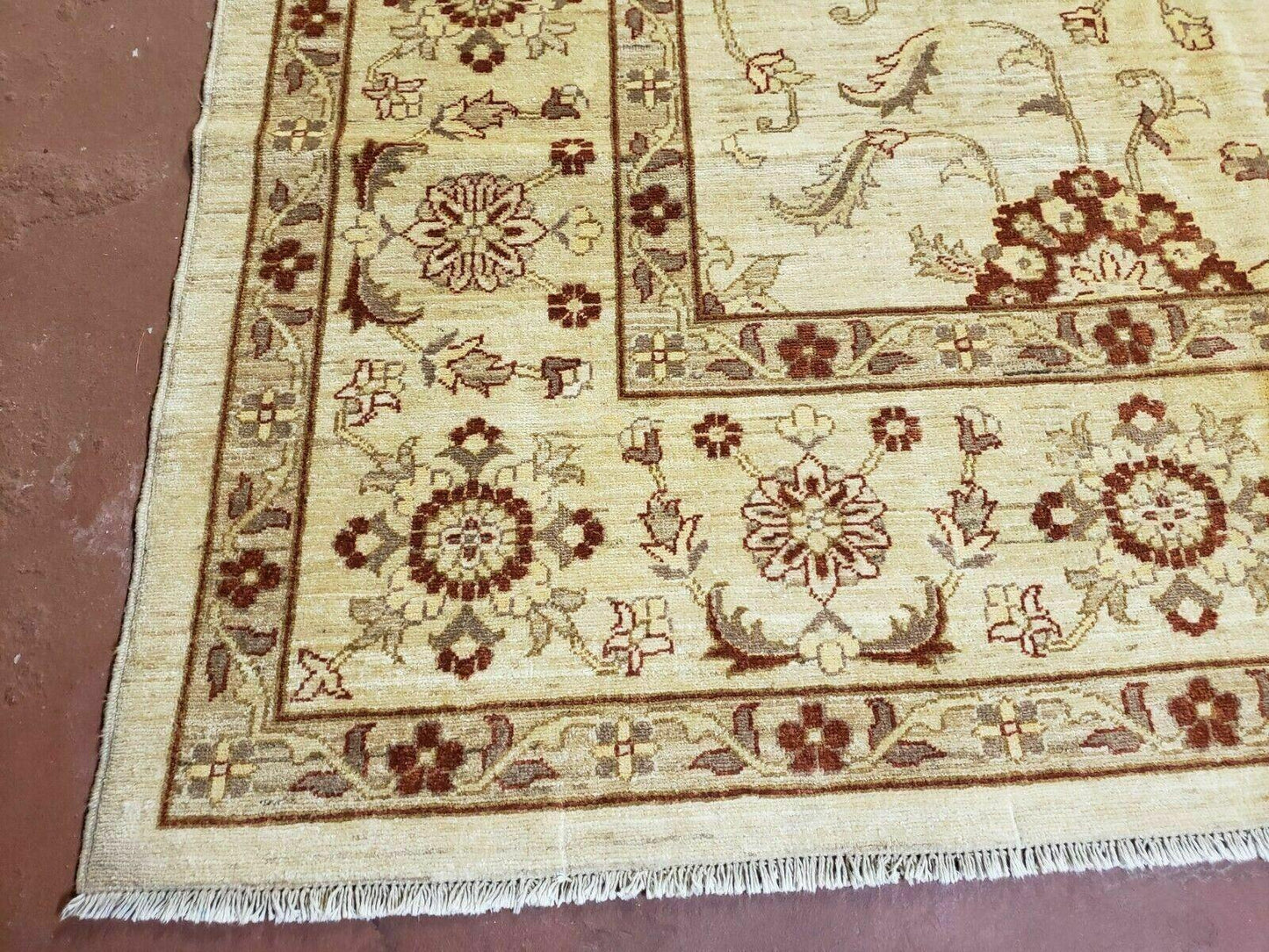 Oushak Rug 10x14 Neutral Colors Handmade Peshawar Wool Carpet Oatmeal Beige - Nuvé