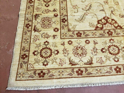 Oushak Rug 10x14 Neutral Colors Handmade Peshawar Wool Carpet Oatmeal Beige - Nuvé