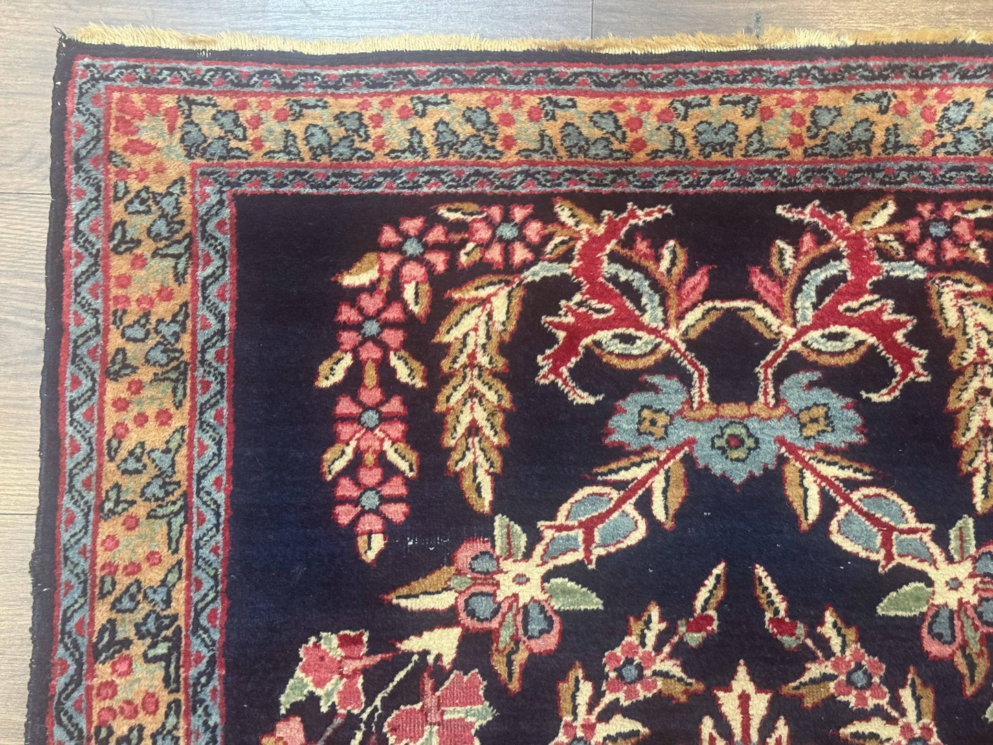 Antique Persian Kerman Rug 2.8 x 4, Navy Blue, Floral - Nuvé