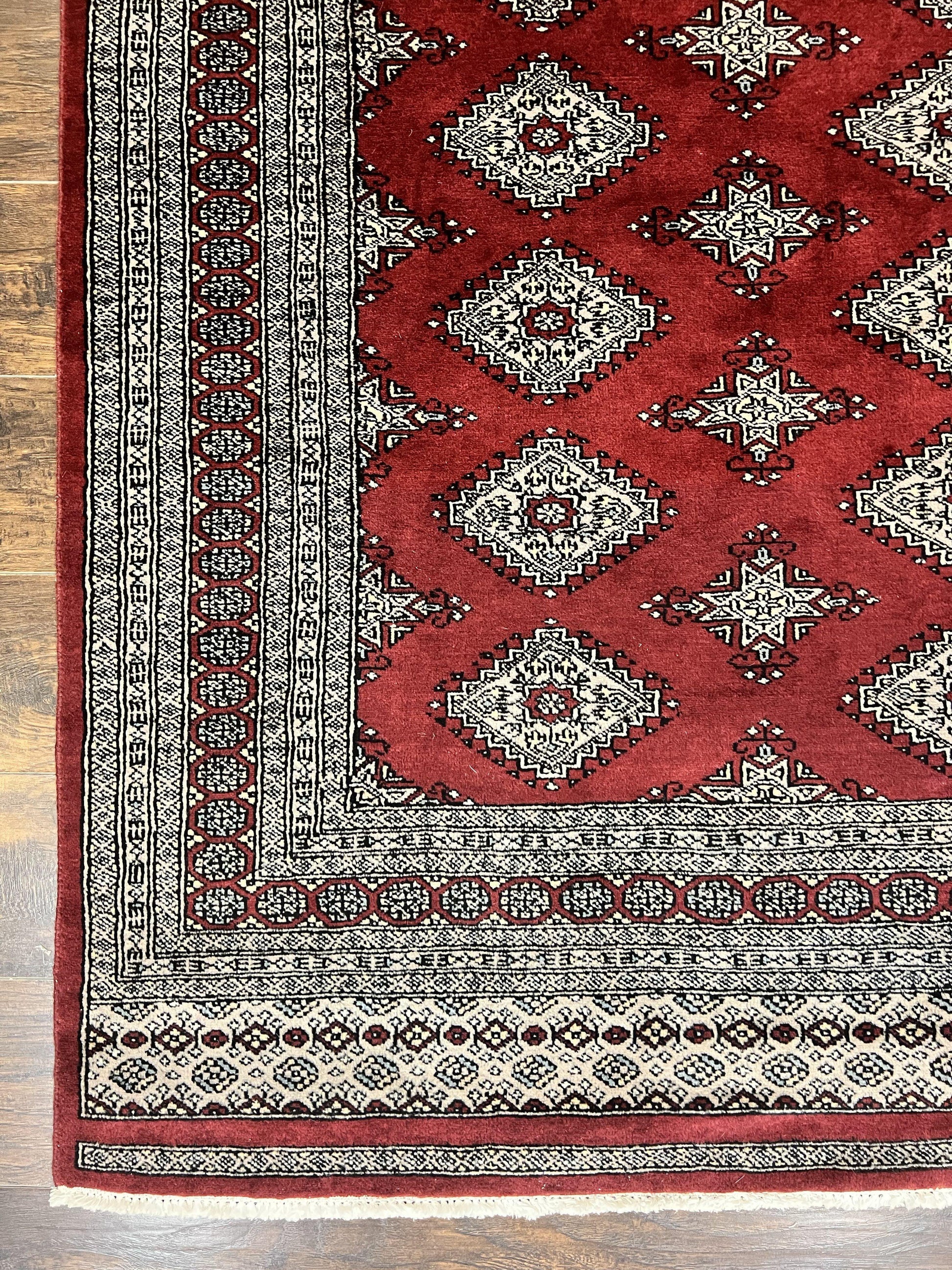 Pakistani Bokhara Rug 6x8, Fine Turkoman Carpet, Wool Handmade Vintage, Red, 6 x 8 Medium Sized Rug, Turkmen Rug - Nuvé