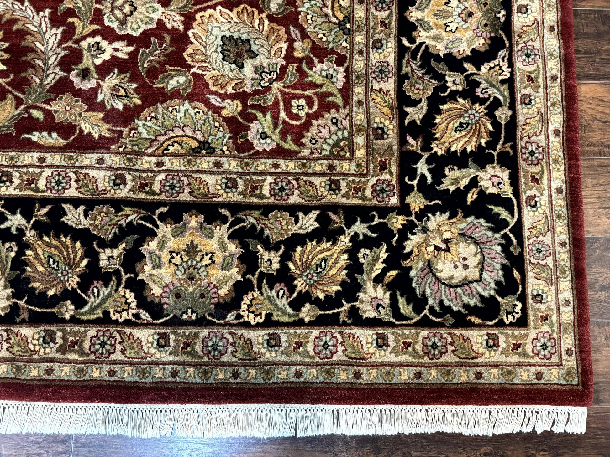 Indian Agra Rug 10x14, Traditional Oriental Carpet, Room Sized Wool Area Rug, Floral, Maroon - Nuvé