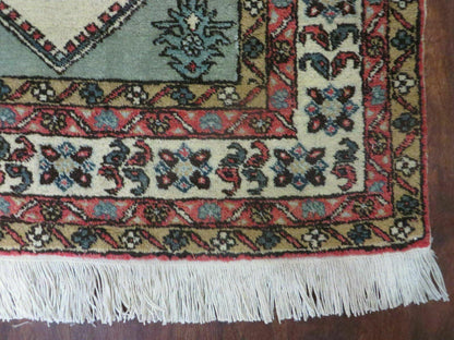 4' X 7' Vintage Handmade Knotted Rug India Caucasian Wool Soft Green Organic - Nuvé