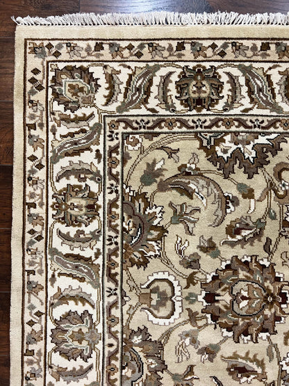 Indo Mahal Rug 6x9, Indian Carpet 6 x 9 ft, Light Green and Ivory, Floral Allover, Wool Oriental Carpet, Traditional Rug, Handmade - Nuvé