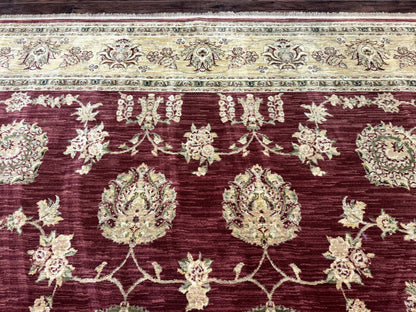 Traditional Wool Oriental Rug 9x13, Large Power Loomed Carpet, Burgundy - Nuvé
