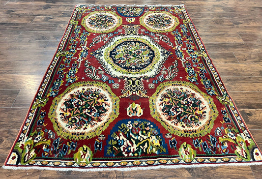 Persian Bakhtiari Rug 5x8, Wool Hand Knotted Antique Carpet, Red, Floral Oriental Rug, 5 x 8 Medium Sized Rug - Nuvé