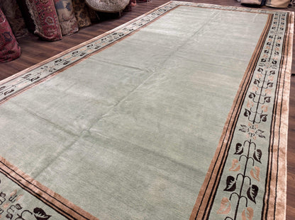 Palace Size Nepali Rug 9x18, Open Field, Light Mint Green, Wool Hand Knotted, Modern Contemporary - Nuvé