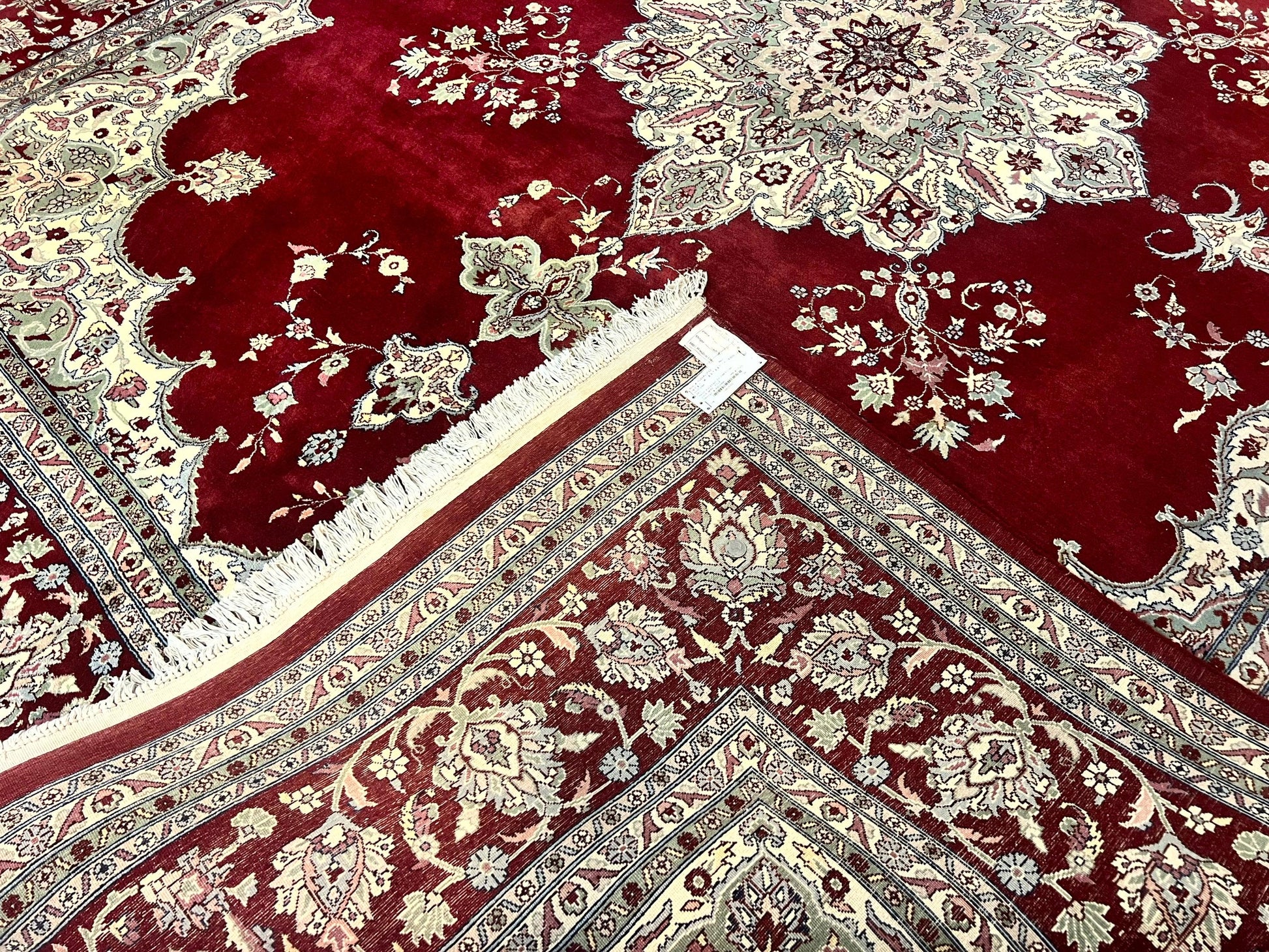 Pak Persian Rug 9x12, Handmade Vintage Traditional Wool Carpet, Floral Medallion, Dark Red Ivory/Cream, Fine 250 KPSI - Nuvé