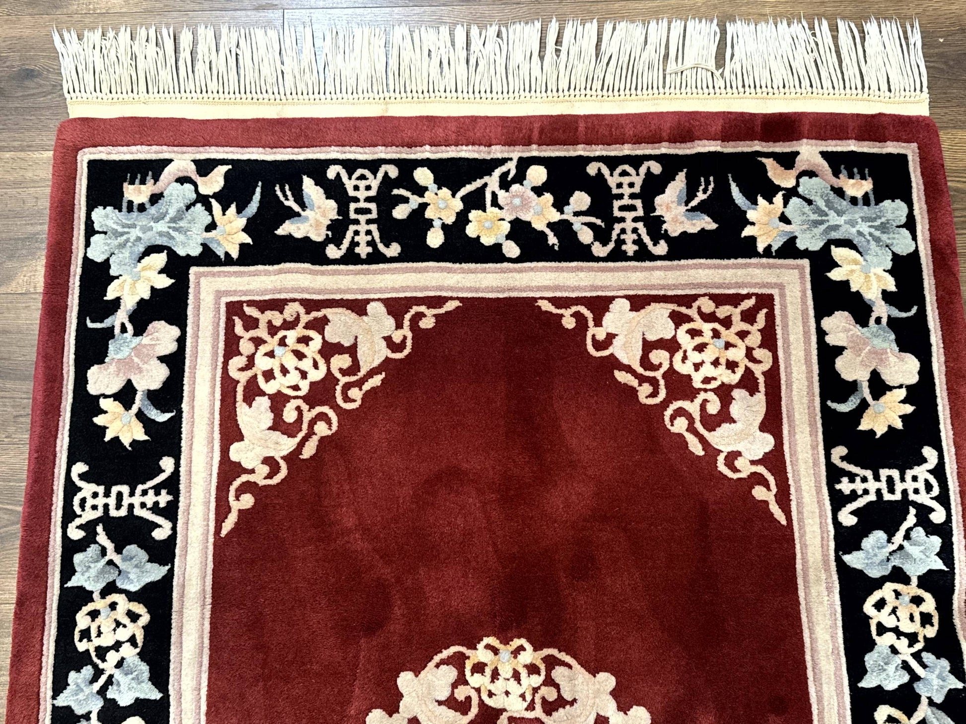 Chinese Wool Rug 4x6, Maroon and Black, Butterflies, Chinese Oriental Carpet, 90 Line Rug - Nuvé