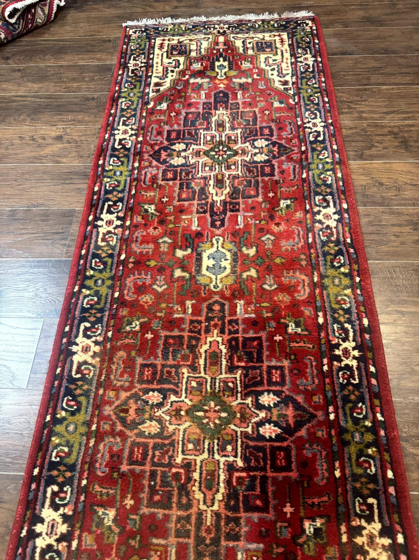 Indo Persian Heriz Runner Rug 3 x 17, Geometric Long Runner Carpet for Hallway, Medallions, Wool Runner Rug 3x17 - Nuvé