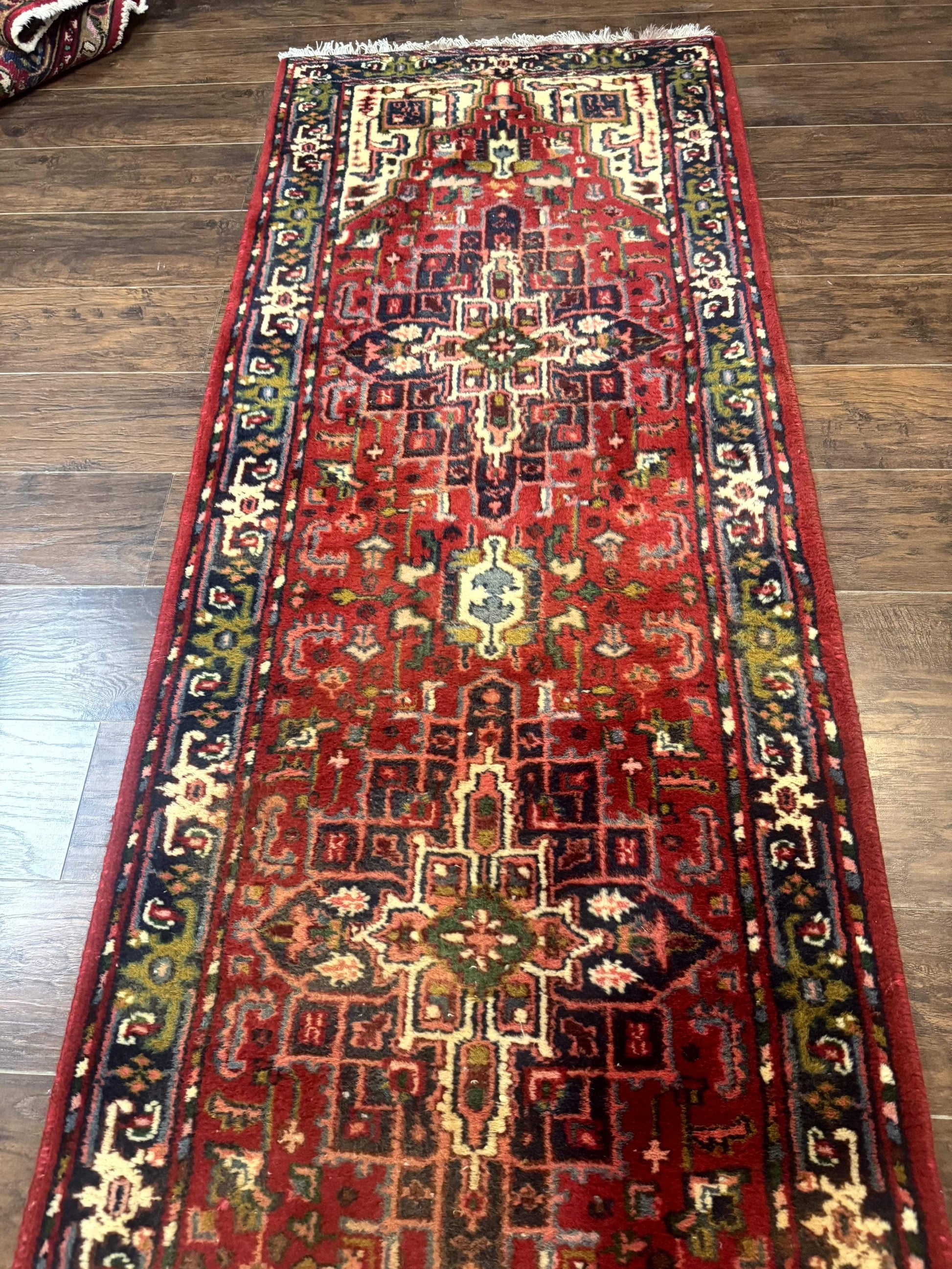 Indo Persian Heriz Runner Rug 3 x 17, Geometric Long Runner Carpet for Hallway, Medallions, Wool Runner Rug 3x17 - Nuvé