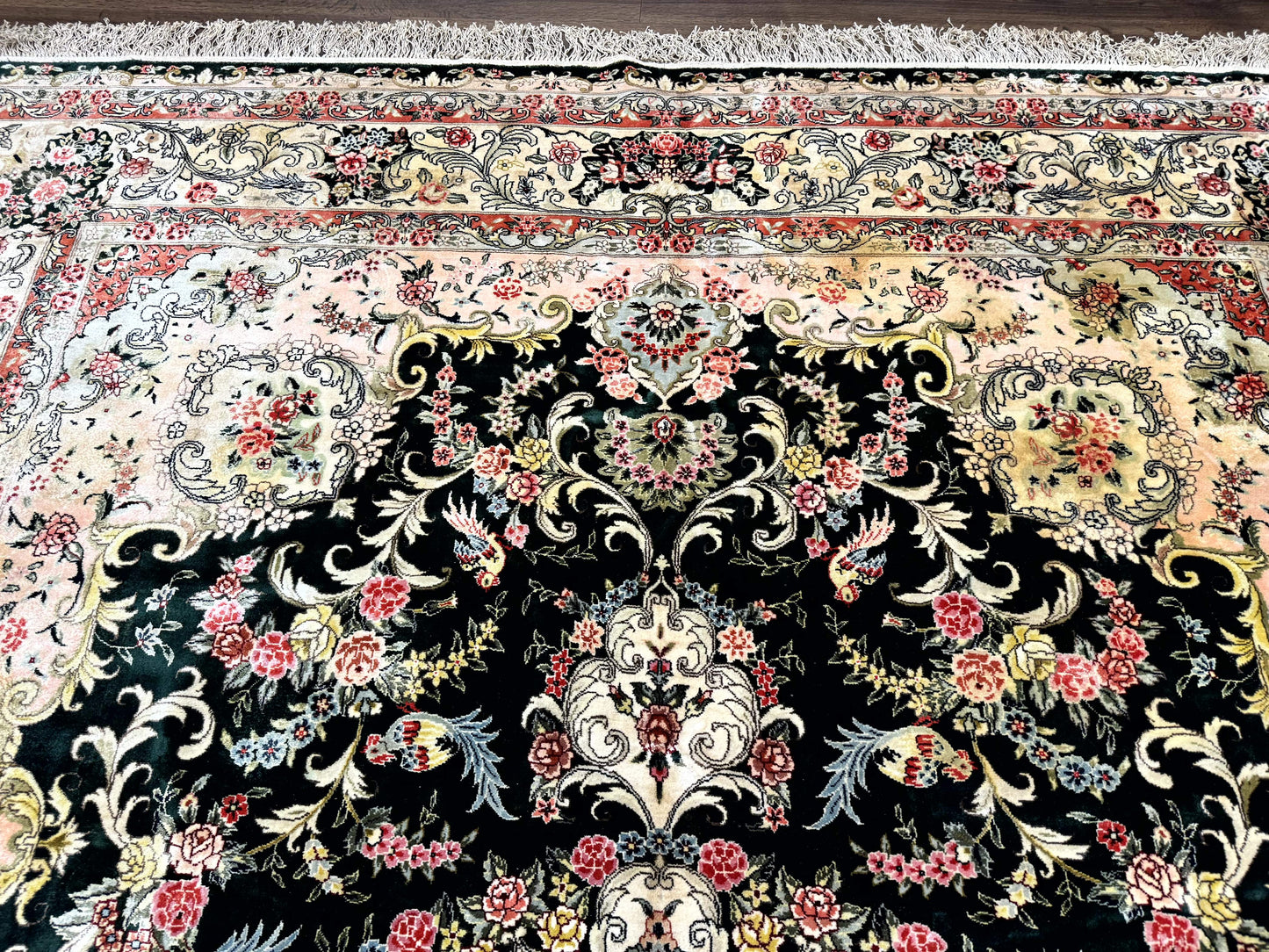 Silk Indian Kashmiri Rug 9x12, Vintage Hand Knotted Carpet - Nuvé