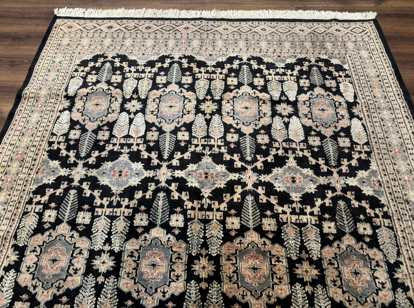 Turkoman Bokhara Rug 6x9, Pakistani Carpet, Black, Hand Knotted - Nuvé
