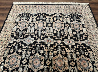 Turkoman Bokhara Rug 6x9, Pakistani Carpet, Black, Hand Knotted - Nuvé