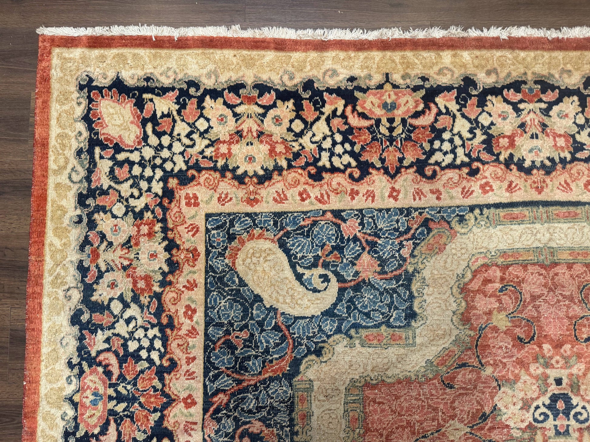 Antique Persian Sarouk Rug 9x12, Boteh Paisleys, Light Red Navy Blue - Nuvé