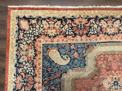 Antique Persian Sarouk Rug 9x12, Boteh Paisleys, Light Red Navy Blue - Nuvé