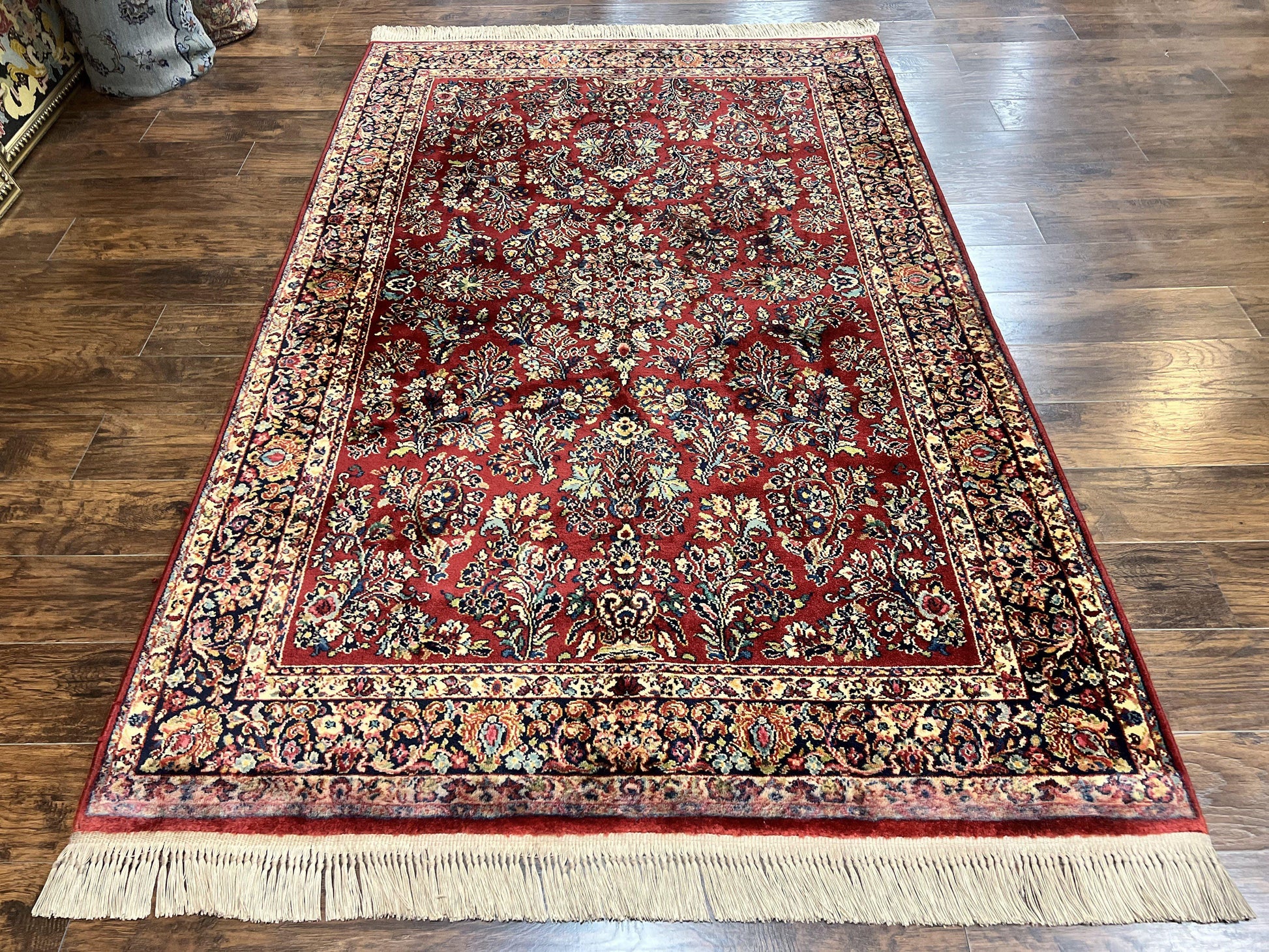 Karastan Rug 5.9 x 9 Red Sarouk #785, Wool Karastan Carpet, Original 700 Series, Vintage Karastan Oriental Rug Discontinued - Nuvé
