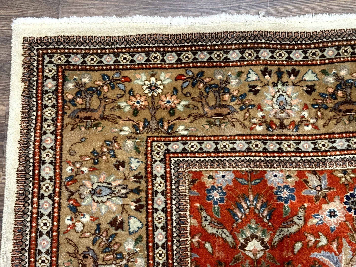 Persian Tabriz Rug 6x10, Burnt Orange and Tan, Animal Pictorials, Deer, Floral, Taba Tabae Carpet - Nuvé