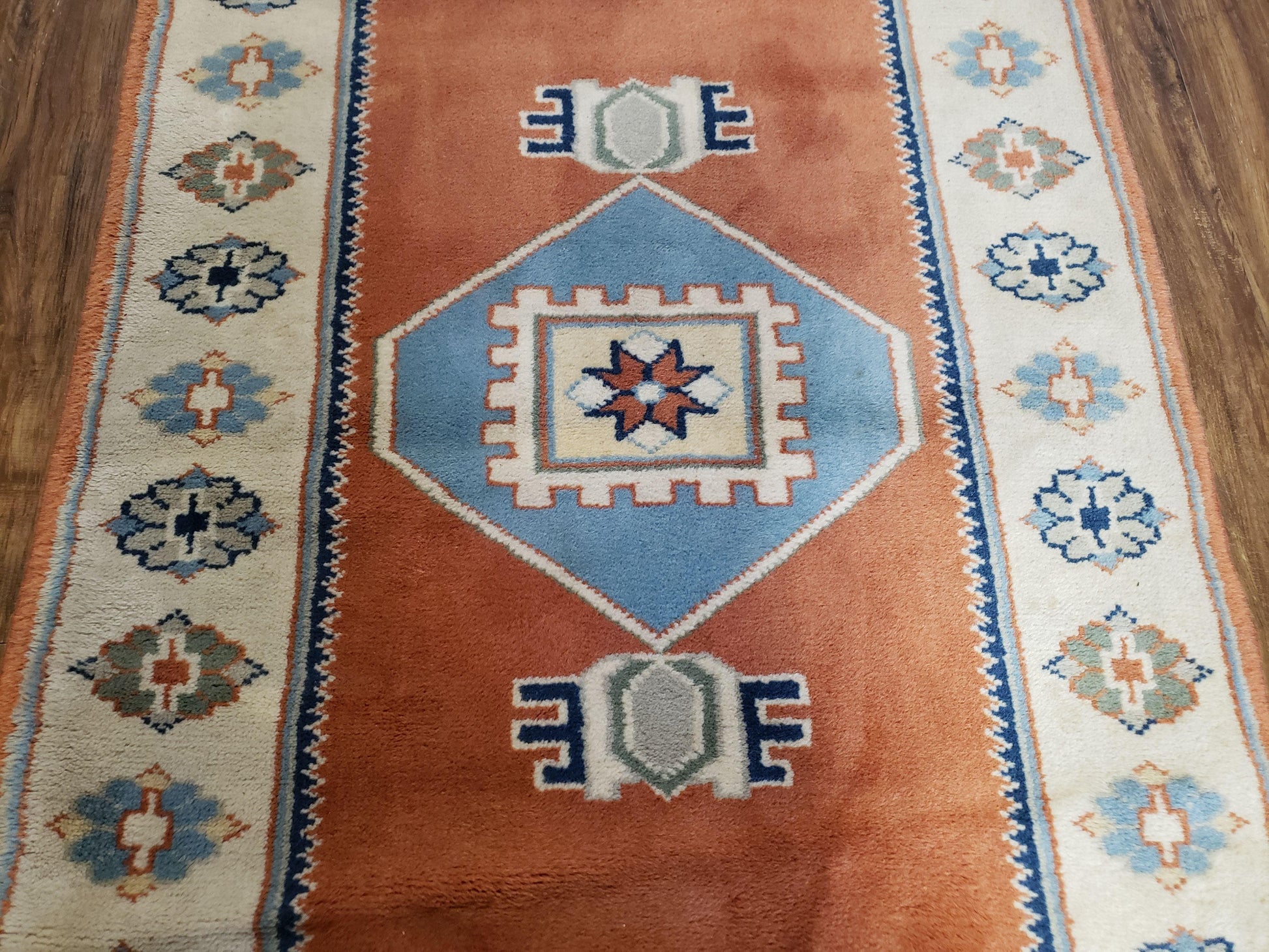 3x5 Handmade Vintage Turkish Area Rug Wool Kazak Carpet 3'1"x4'5" Red Beige - Nuvé