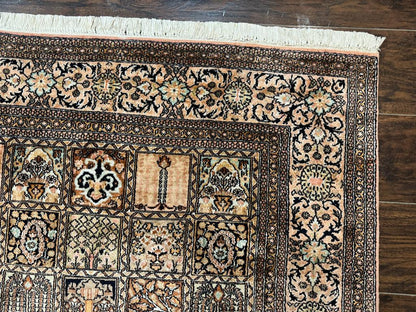 Indian Kashmiri Silk Rug 4x6, Panel Design, Multicolor, Fine - Nuvé