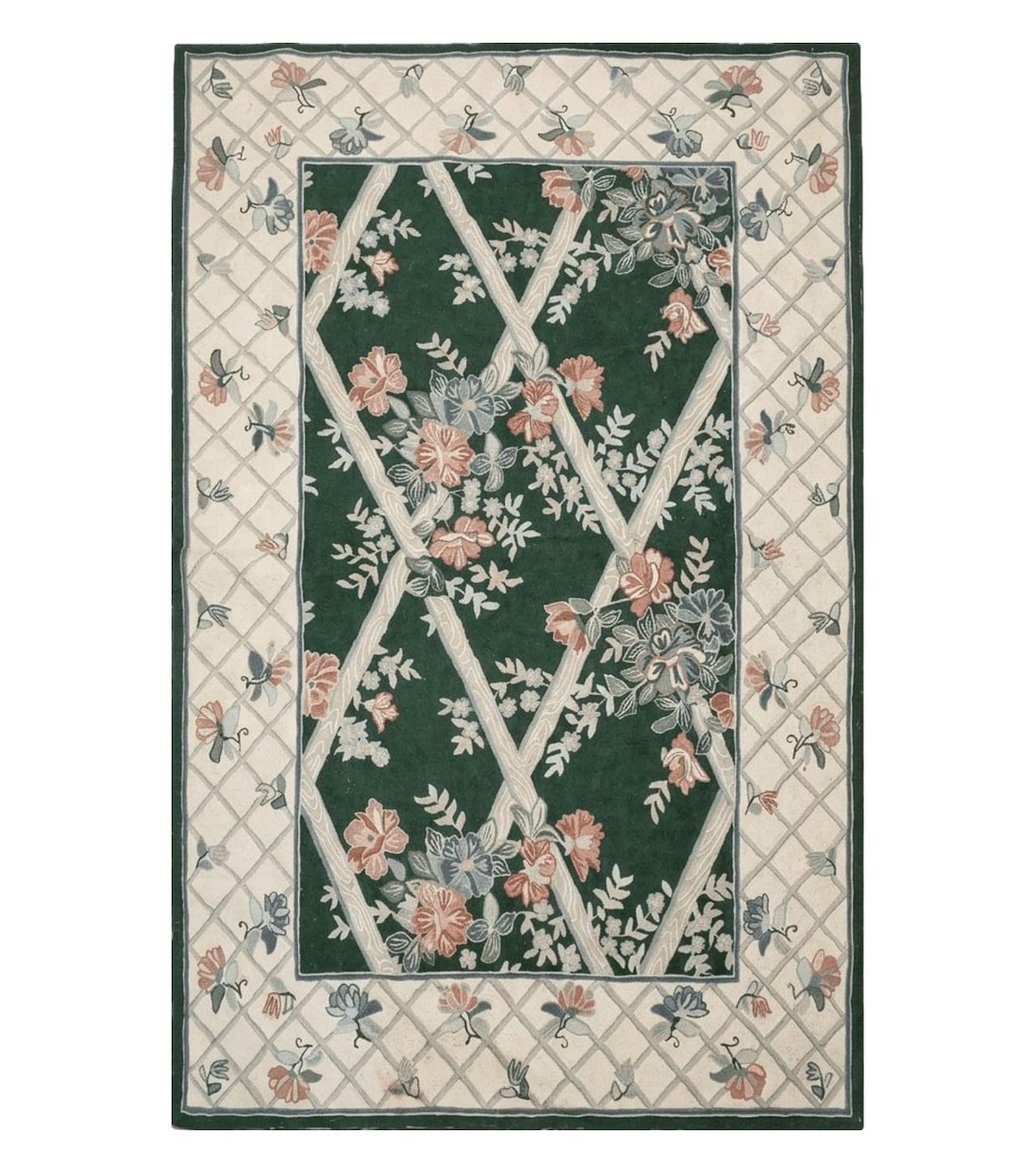 3' 6" X 5' 6" Hand Stitched Indian Wool Rug with Backing Green Beige