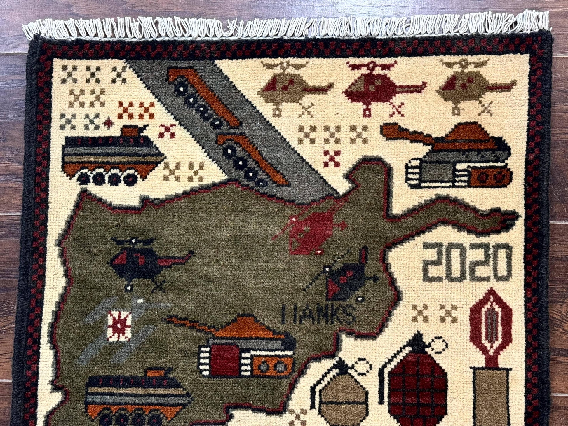 Afghan War Rug, Tanks Helicopters Guns - Nuvé