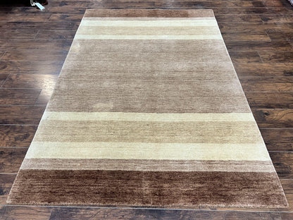 Indo Gabbeh Rug 5x8, Contemporary Wool Stripped Modern Area Rug, Hand Knotted Medium Sized Carpet - Nuvé