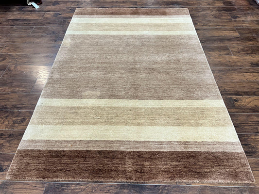 Indo Gabbeh Rug 5x8, Contemporary Wool Stripped Modern Area Rug, Hand Knotted Medium Sized Carpet - Nuvé